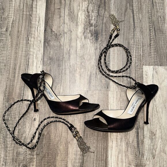 Jimmy Choo Shoes - Jimmy Choo Women’s Lace Up Stiletto Heels Brown Gold Chain Accent Size 36.5